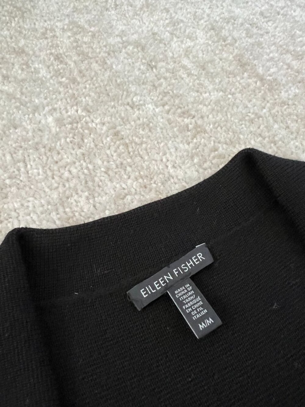 Eileen Fisher Black Merino Wool Button Up Cardigan Sweater Jacket M - Picture 2 of 10